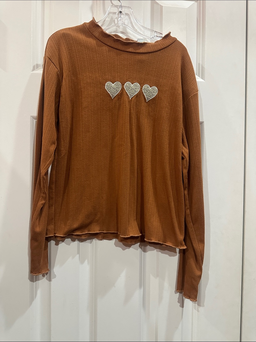NWOT Kids Rust Long Sleeve Heart Embellished Top size 12
